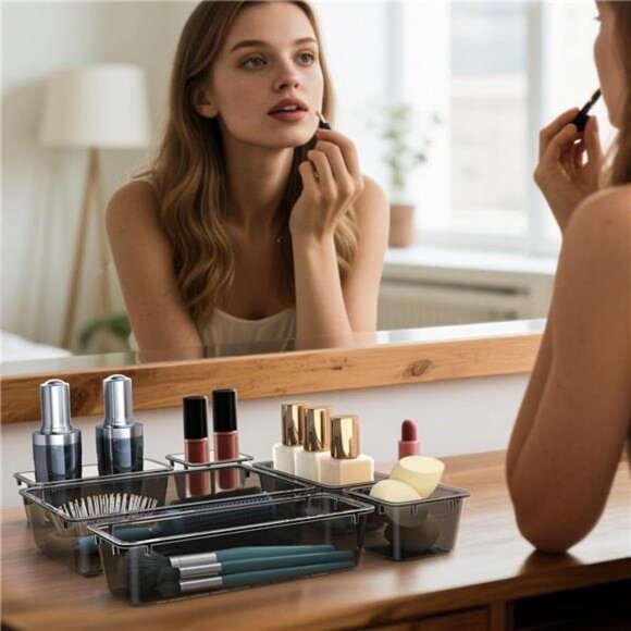 32 PCS Clear Drawer Organizer Set Storage Bins Desk Makeup Jewelry Office Kitche - Picture 2 of 7